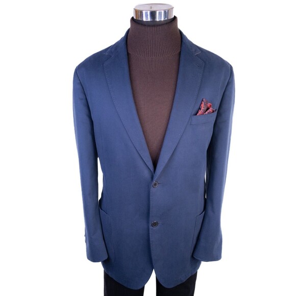 Flynt Men's Sport Coat Jacket Blazer Suede Solid Blue Sz 46L 2-Button Cotton - Picture 2 of 13